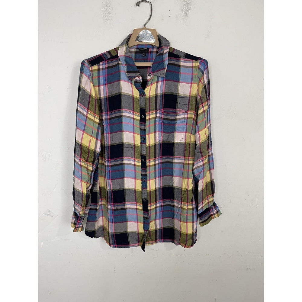 Talbots Shirt Womens 1X Rainbow Plaid Button Up Fall Soft Flannel Country Rustic